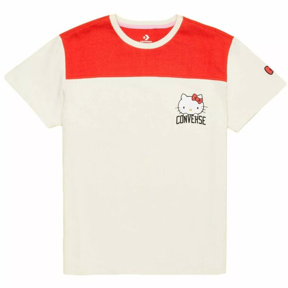 Women's Converse x Hello Kitty Football T-Shirt Egret/Fiery Red 10008210 Siz M L - Picture 2 of 8